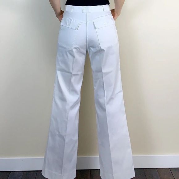 Vintage 70s white trouser pants. Nautical inspired high waisted cargo pants. 30 - Picture 2 of 6